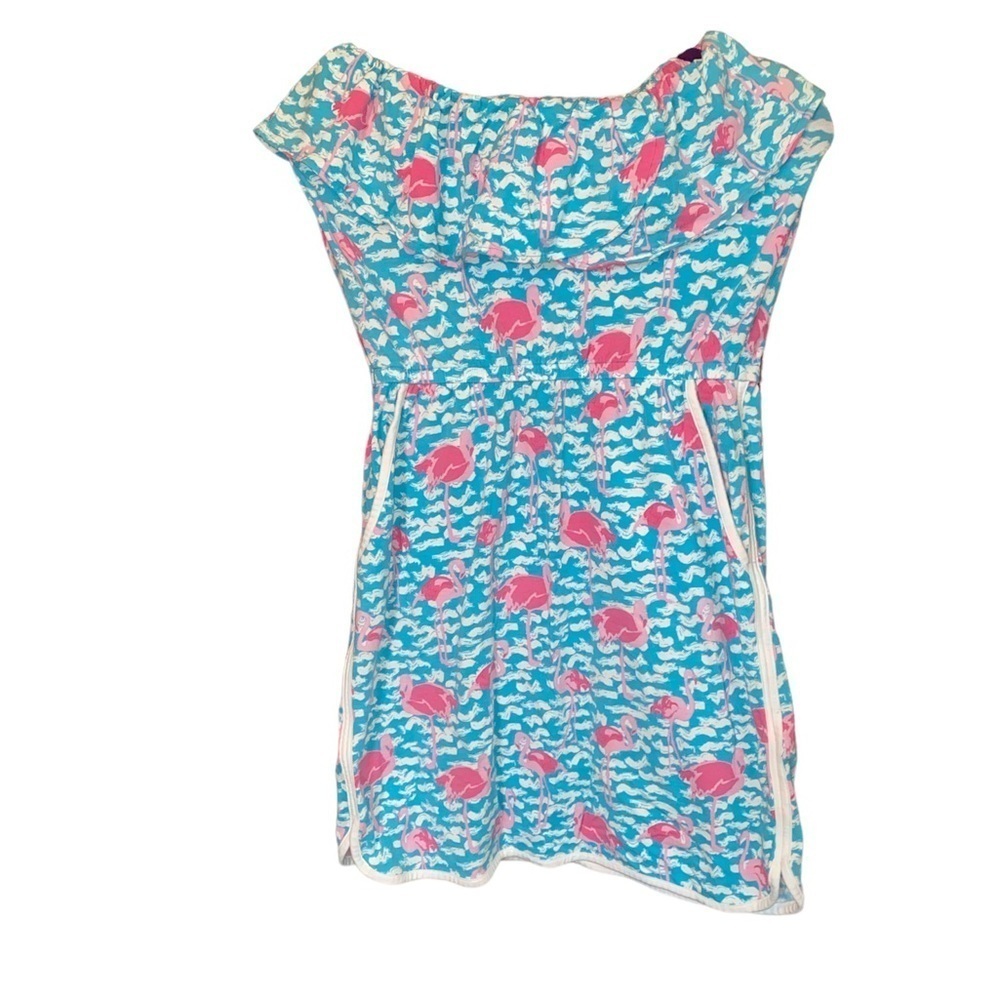Crown & Ivy Beach dress sleeveless ruffled at top 2 pockets flamingos Sz small